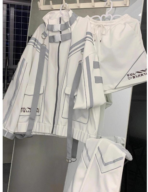 지뢰계옷 서브컬쳐 셋업 멘헤라 하라주쿠 코디 코스튬 화이트재킷 (탑 상의) S
