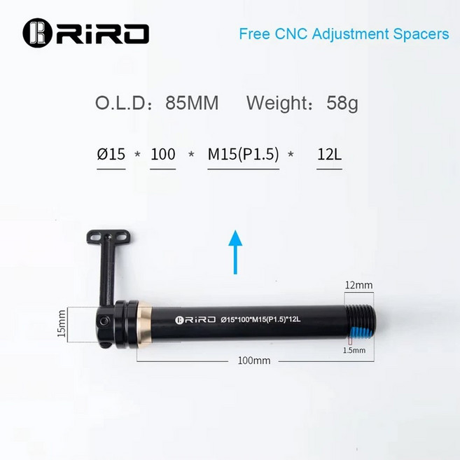 RIRO 자전거 쓰루 액슬 레버 포크 샤프트 허브 M12xP1.5 12*120 15x100 퀵 릴리즈 스케이버 MTB 로드 바이크, 15mm-100mm