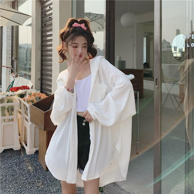 Seofst 빅사이즈 여성 후드 자외선 차단 아우터 루즈핏 여름