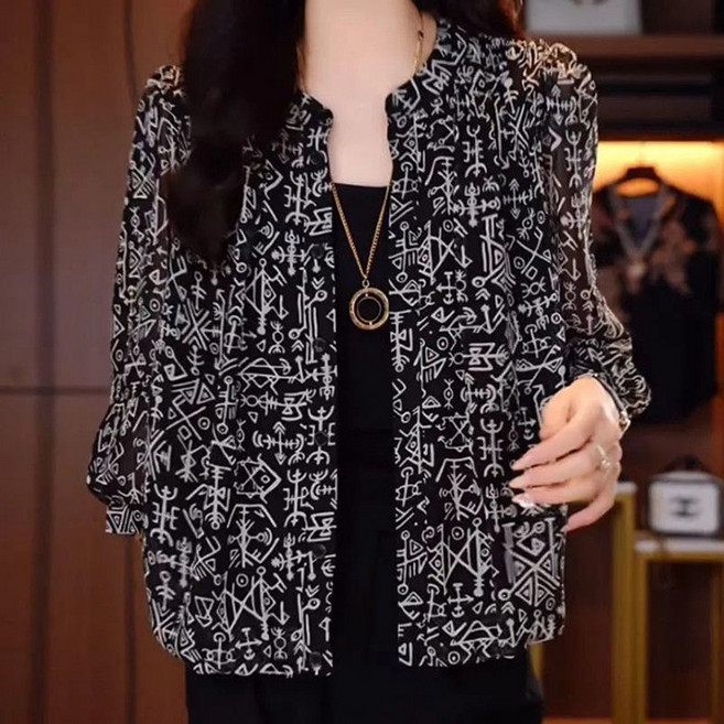 중년 엄마옷 루즈핏 패턴 프린트 카디건 상의 여름 빅사이즈 슬림핏 자외선 차단 아우터 숏자켓