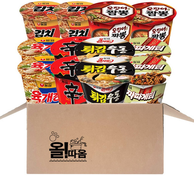 큰컵라면 기획세트 6종 12개 1호(농심 신라면 튀김우동 짜파게티 육개장 오징어짬뽕 김치) 2개씩