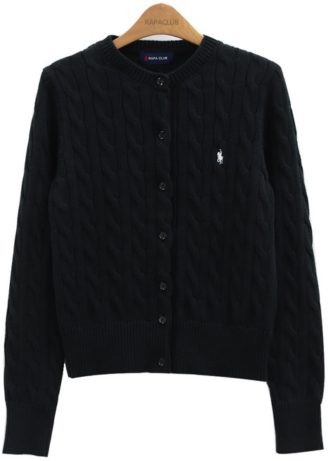 라파클럽 여성 라운드 꽈배기 니트 가디건 스웨터 면100%