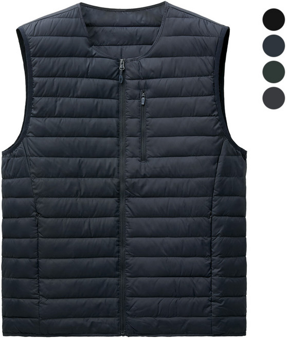 모니즈 남여공용 M~2XL 포켓 지퍼 경량 패딩조끼 유넥 라운드넥 빅사이즈 PVT085