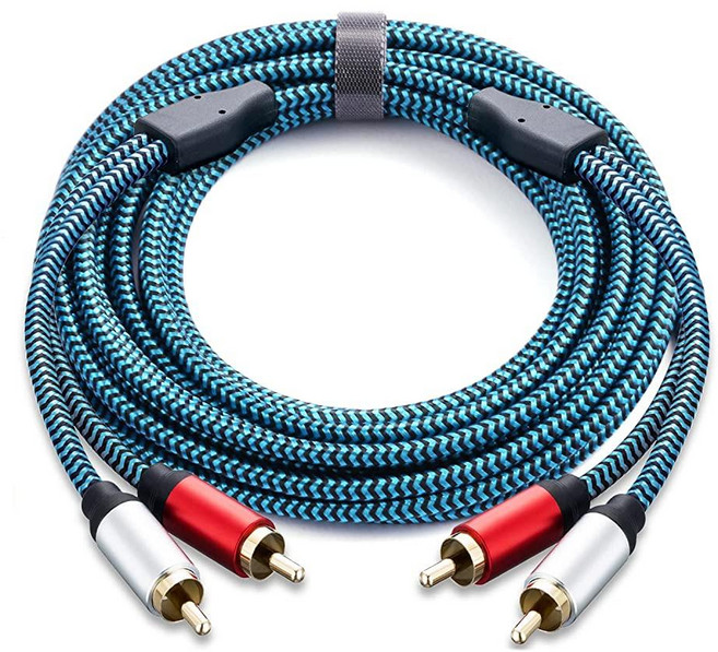 Hftywy RCA 케이블 6.1m(20피트) 2RCA 수 - 스테레오 오디오 나일론 브레이드 보조 코드 홈 시어터 HDTV 앰프 하이파이 시스템 스피커 등, 15 ft