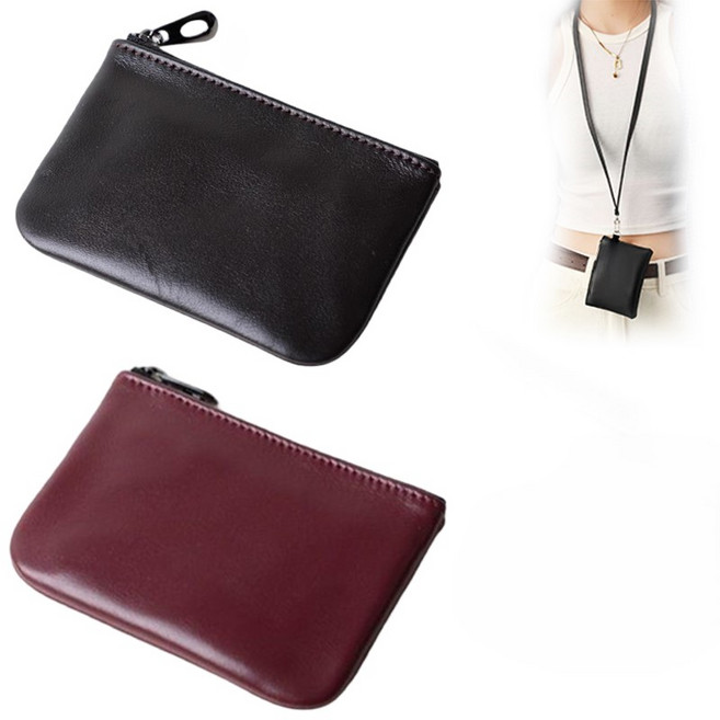1+1 가죽 카드지갑 미니 동전 파우치 목걸이형