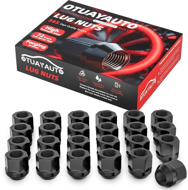 OTUAYAUTO M14x1.5 오픈 엔드 러그 너트 - 24피스 블랙 러그 너트 콘 시트 19mm 헥스 쉐보레 실버라도 1500 콜로라도 트래버스 타호 GMC 시