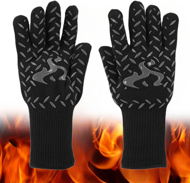 솔레르 1+1 안전한 화상방지 내열 장갑, 블랙, 2개