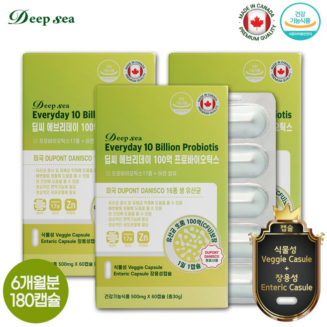 딥씨 에브리데이 100억 프로바이오틱스 6개월분 17종유산균+아연함유, 3박스, 60정