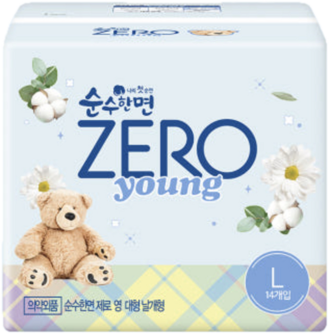 순수한면 제로 영 생리대 날개형, 대형, 14개입, 8개