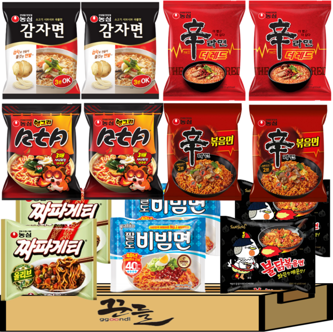 국민 봉지라면 베스트 조합 7종 세트E(짜파+불닭+감자면+팔도비빔+신더레드+앵그리너구리+신라면볶음)