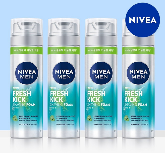 니베아 맨 프레시 킥 쉐이빙폼, 200ml, 4개