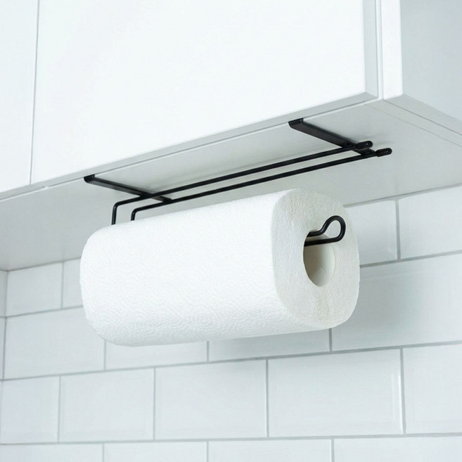 포스트머스 주방필수 간편설치 무타공 키친타올 행주 걸이, 1개, 블랙