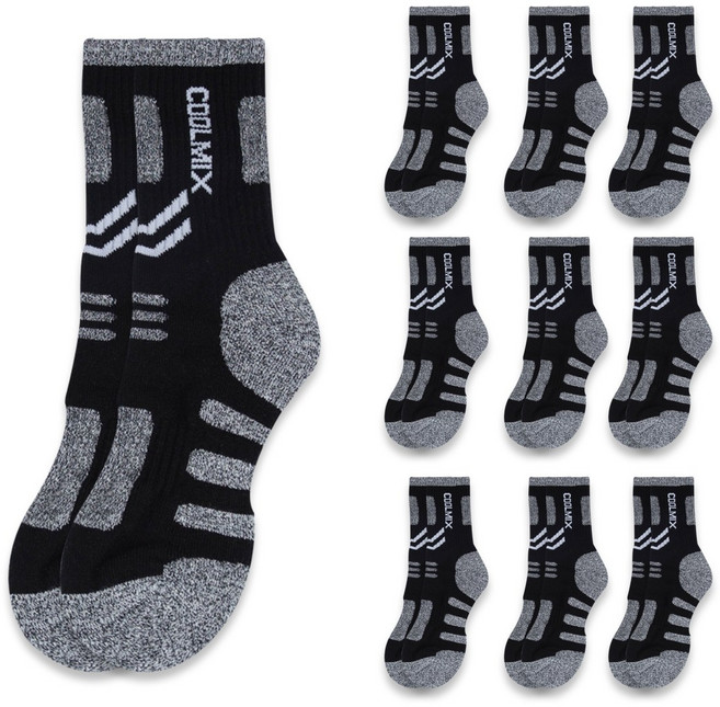 제이제이삭스 남성용 등산 양말, 블랙(10켤레)