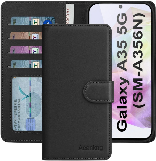 아칸크 삼성 갤럭시 A35 클래식 베이직 지갑형 카드수납 프리미엄 가죽 다이어리 휴대폰 케이스 (SM-A356N) 적용