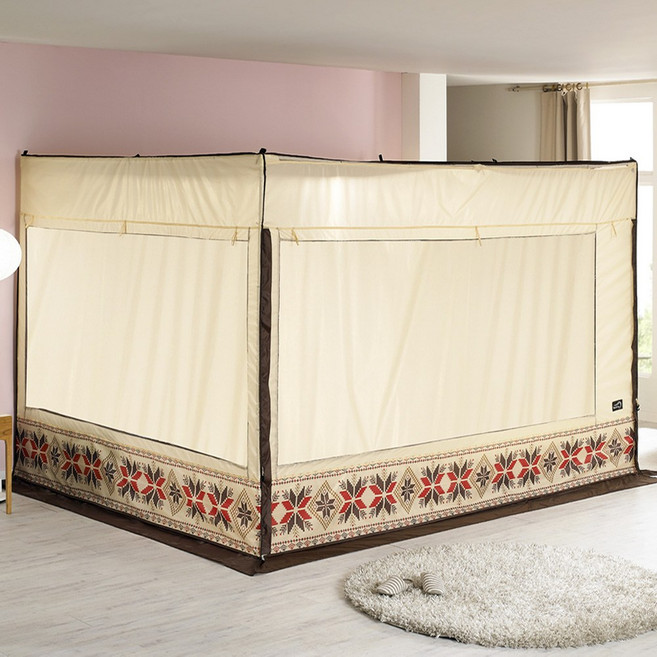 알뜨리 사각 난방텐트 베이지 커튼형 세트(스텐봉 포함) 침대 실내 바람막이 거실 수면 방한 방풍 우풍차단 텐트