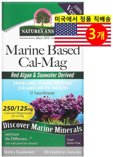 네이쳐스엔서 해양 유래 칼슘-마그네슘 베지캡슐 120정, 3개 - 쿠팡