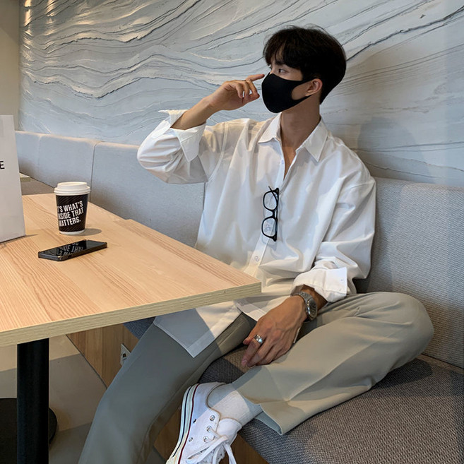 남성용 베이직 셔츠 데일리룩 루즈핏 긴팔 링클프리 셔츠 정장 와이셔츠