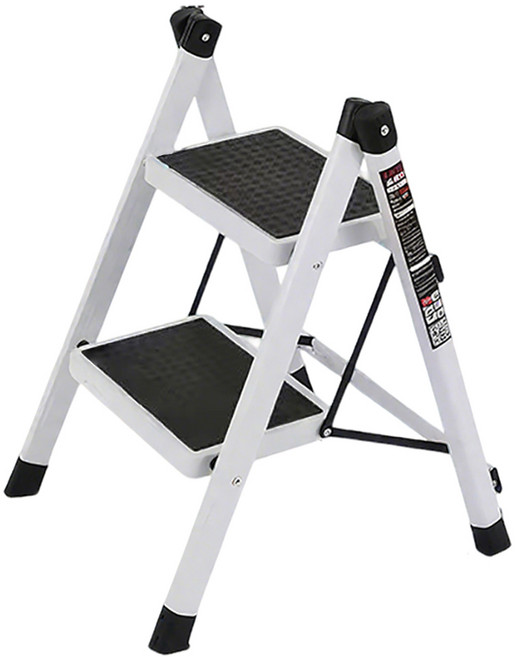 Qiaokao 가정용 2단 컴팩트 사다리 화이트, 1개