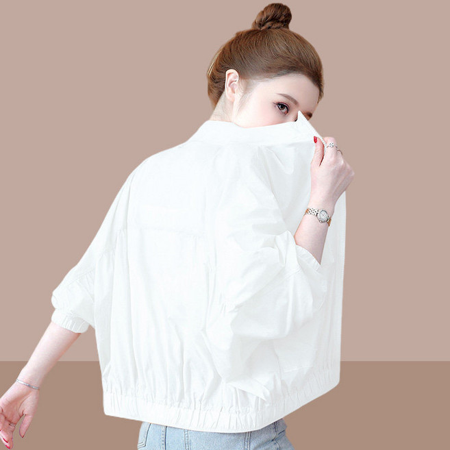 短款防曬外套 女 寬鬆 百搭 韓版 小個子 休閒 透氣 防曬 輕薄 涼感 長袖 連帽 外搭 夏季 新款 遮陽 戶外 運動 舒適, XL【推薦100-115斤】
