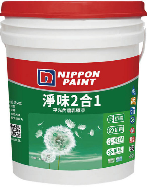 NIPPON PAINT 立邦 淨味2合1 內牆乳膠漆 平光 5加侖裝, 百合白, 1個, 18.9L