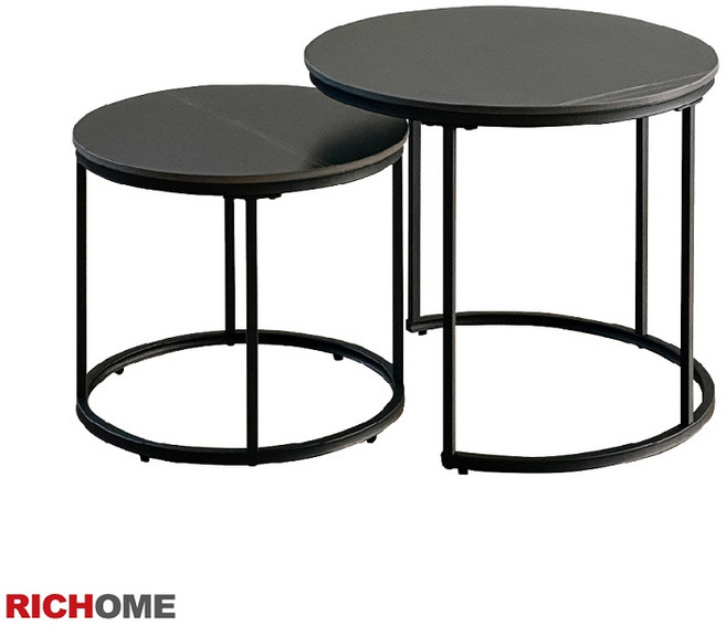 RICHOME 雙圓岩板茶几 組合桌, 黑色