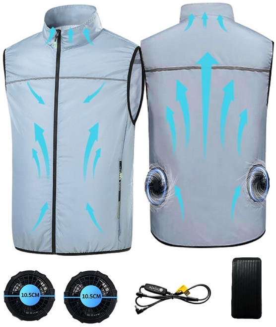 ZHZ 에어 쿨조끼 선풍기 조끼+20000mAh 보조 배터리 얼음조끼 남녀공용 낚시 등산 현장작업 K-2-29