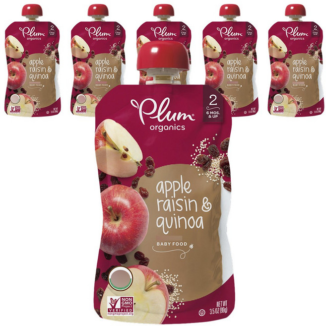 플럼오가닉스 어린이 스무디, 사과 + 건포도 + 퀴노아(Apple + Raisin + Quinoa), 99g, 6개