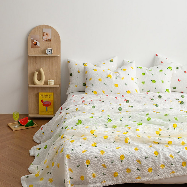 노스 폭염대비 냉감 쿨링 여름이불 시어서커 홑이불 에어컨이불, 홑이불_1장+1장, 워터멜론옐로우