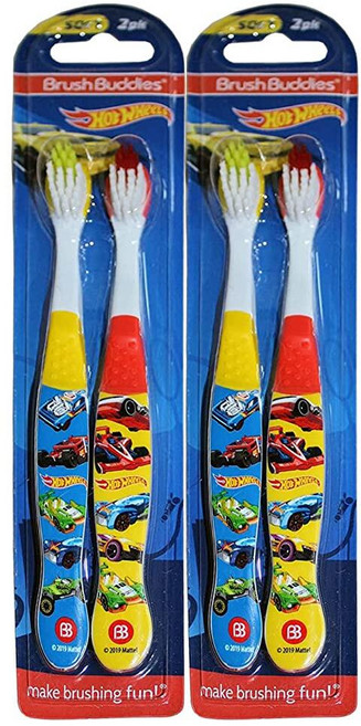 BrushBuddiesHotWHEELS 힐아동용칫솔 부드러운칫솔모어린이칫솔세트 재미있는핫휠디자인 4개입핫휠칫솔세트 칫솔4개 어린이부드러운칫솔모120634, Brush Buddies Hot Wheels 아동용 칫, 1개
