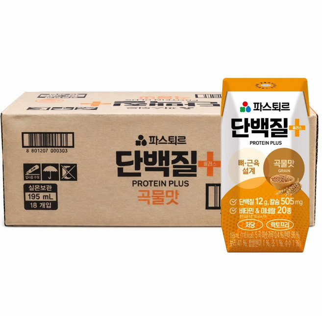 파스퇴르 단백질플러스 곡물맛, 195ml, 18개