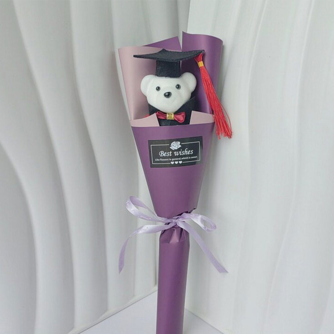 畢業熊花束 向日葵畢業熊花束, 紫色熊花束, 1個