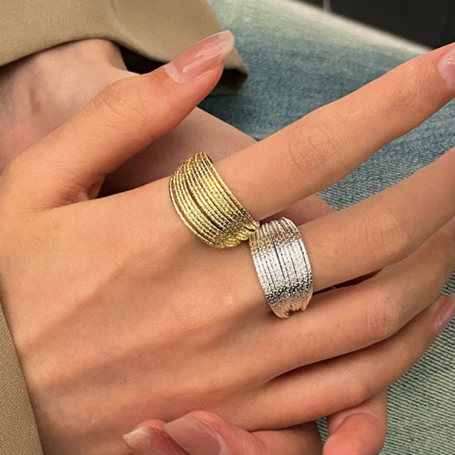 여성 볼드 컷팅 오픈형 레이어드 실 반지 2종 세트 A1250