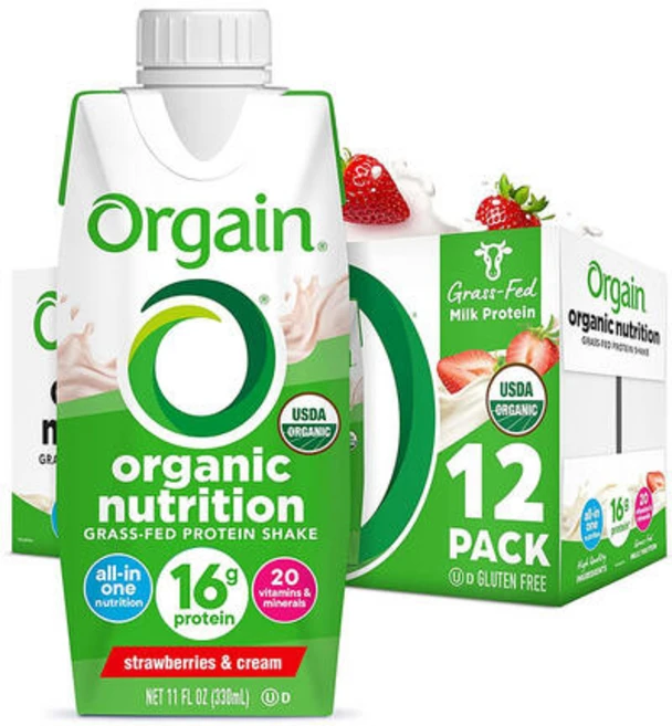 Orgain 뉴트리션 단백질 쉐이크 딸기 크림맛 330ml 12개입 - 쿠팡
