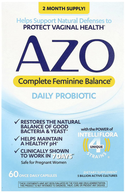 Azo 컴플리트 페미닌 밸런스 데일리 프로바이오틱 50억 생균 배양물 원스 캡슐 60정, 2개