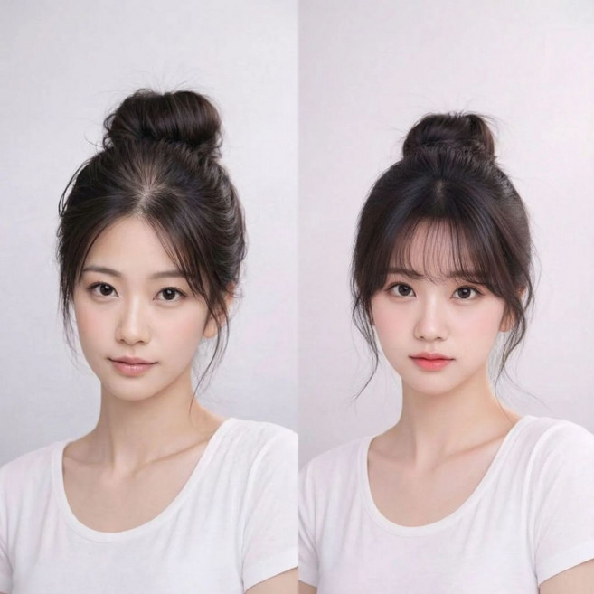 슬러피 여성 인모 정수리 부분가발 수제 앞머리 감쪽이, 1개, 내츄럴 블랙