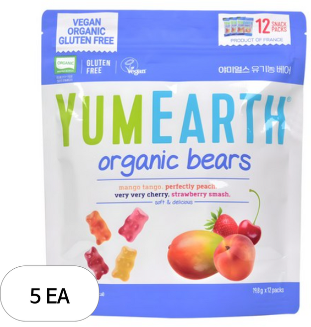 야미얼스 유기농 베어 젤리 237.6g, 혼합맛(망고/복숭아/체리/딸기), 5개