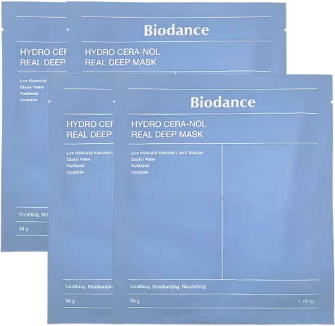 바이오던스 하이드로 세라놀 리얼 딥 마스크 136g, 4개입, 1개