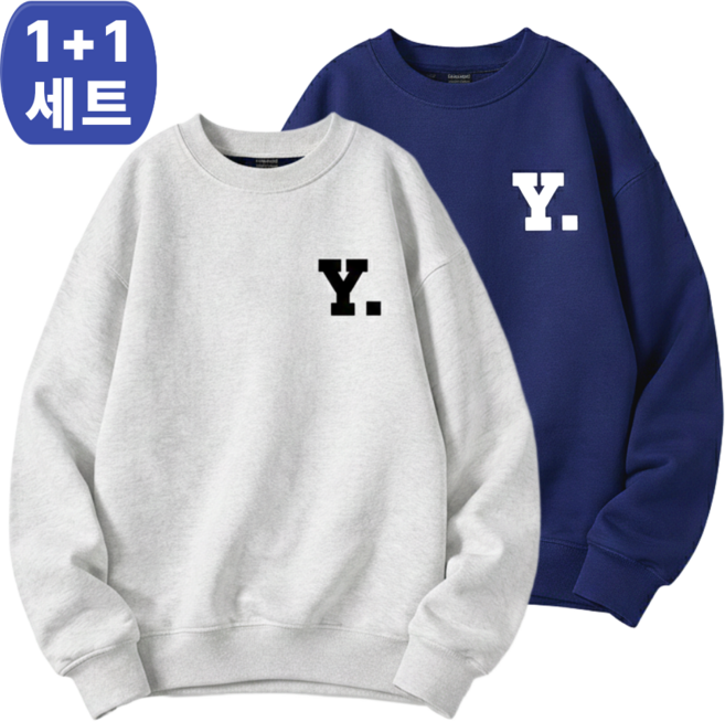 민채앤코 여성 간절기 오버핏 레터링 라운드넥 루즈핏 맨투맨 2종 세트