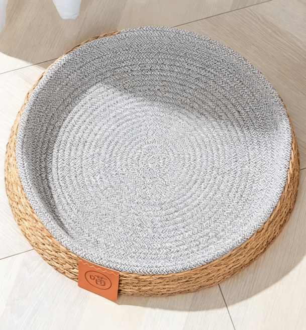 Rattan 파피루스 고양이 강아지 쿨링 침대 스크래치 패드 반려동물 원형 쿨매트 여름 방석 사계절 겸용, 1개, 기본 색상
