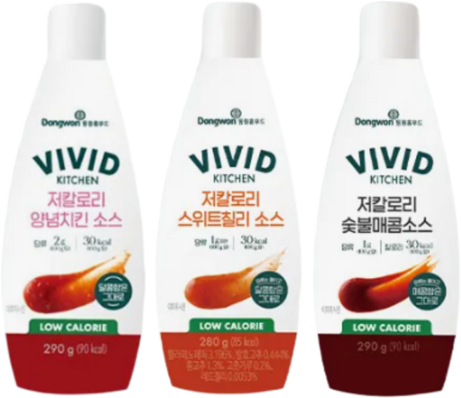 [치킨에 좋은] 비비드키친 저칼로리 양념치킨소스 290g+스위트칠리소스 280g+숯불매콤소스 290g, 860g, 1개