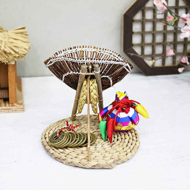 아리공방 재물상승 초미니 지게 장식품 금전운 미니지게 이사선물 행운부적 삼재부적 액운부적 전통장식, 짚받침