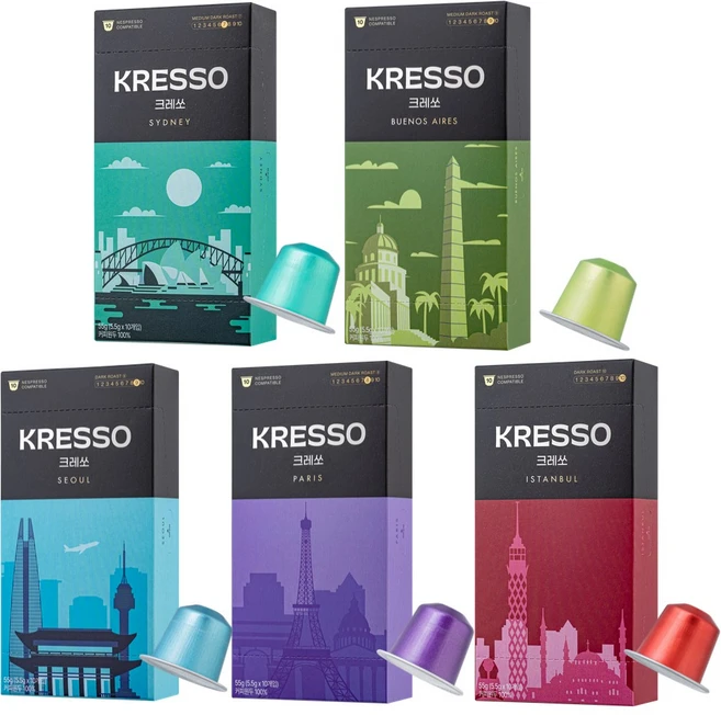 크레쏘 네스프레소 캡슐 커피 호환 월드 인스피레이션 5종 세트, 5개, 10개입, 5.5g - 쿠팡