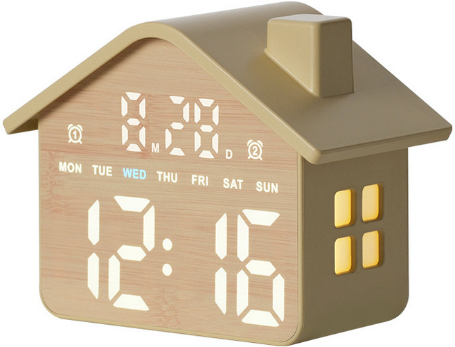 드로우앳 마이하우스 LED 알람 탁상시계, 우드