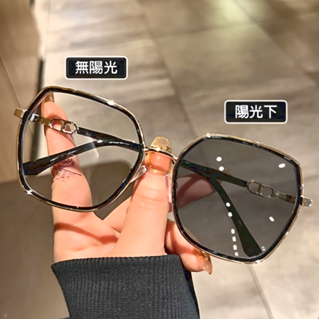 變色眼鏡 女款 74275, 黑金框變灰片