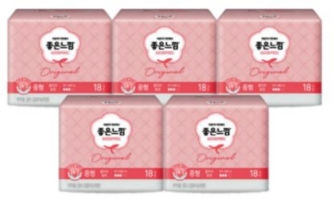 좋은느낌 생리대 울트라 중형 18개입x5개, 18개입