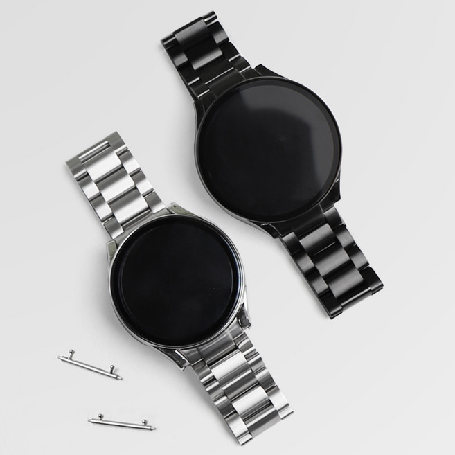 미소피아 갤럭시워치8 7 6 5 4 호환 프리미엄 메탈 스트랩 + 풀커버 강화유리 케이스 시계줄 밴드 날개형, 프리미엄날개형메탈+케이스, 실버