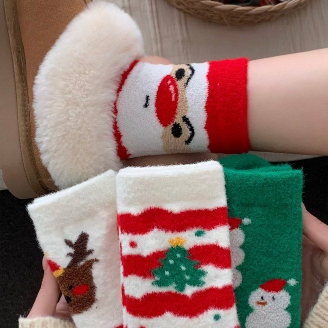 Banjiwu 여성 양말 귀여운 겨울 수면 양말 장목 양말 중목 양말 중목 양말 도톰한 보온 수면 양말 패션 크리스마스 선물 무압박 수면 양말 보송보송한 양말 5족 세트