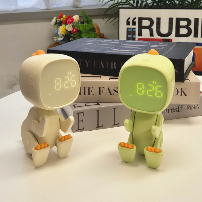 멈블 크앙 다이노소어 알람시계 LED 귀여운 공룡 탁상시계, 파스텔 핑크