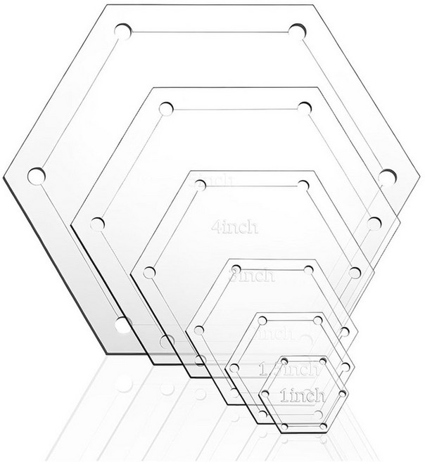 6개 아크릴 육각형 퀼팅 템플릿 세트 제작을 위한 1/4인치 솔기 여유가 있는 1"-5" 크기, 투명한
