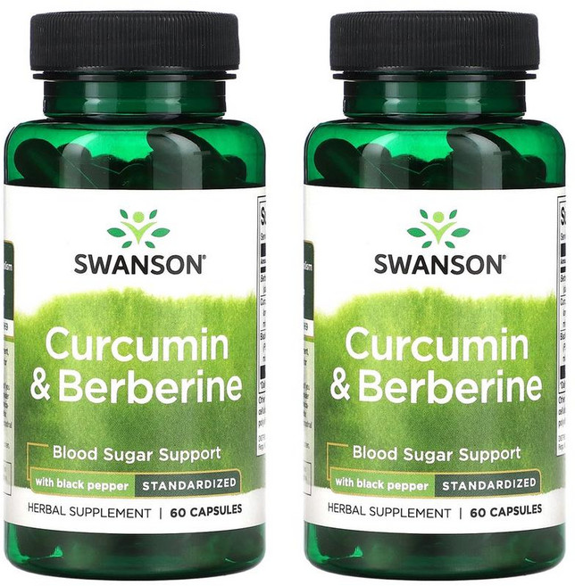 Swanson 베르베린 추출 300mg & 커큐민 뿌리 추출 300mg 후추 함유 Berberine & Curcumin, 2개, 60정
